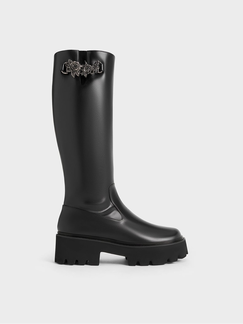 Charles & Keith Imogen Rose-Motif Chunky Knee-High Boots